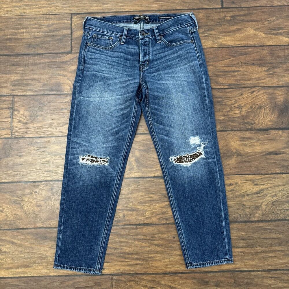 Abercrombie & Fitch Signature Collection Boyfriend Jeans Custom Knee Women Sz 27